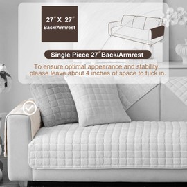 Aucrovee Velvet Washable Couch Cover for Pets Dogs, Non Slip Sectional Sofa Covers for 3 Cushion Couch Sofa L Sharped Sofa Arm Slipcover, Furniture Protector Covers(1 PCS 28"x28" White)