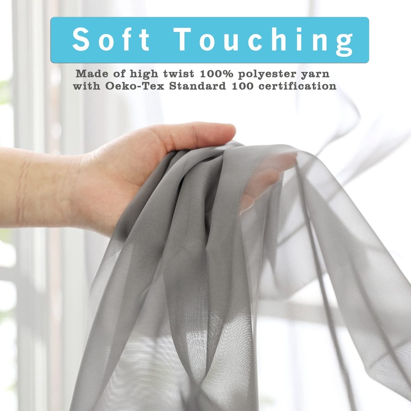 OWENIE Short Grey Sheer Curtains 36 Inches 2 Panels Set