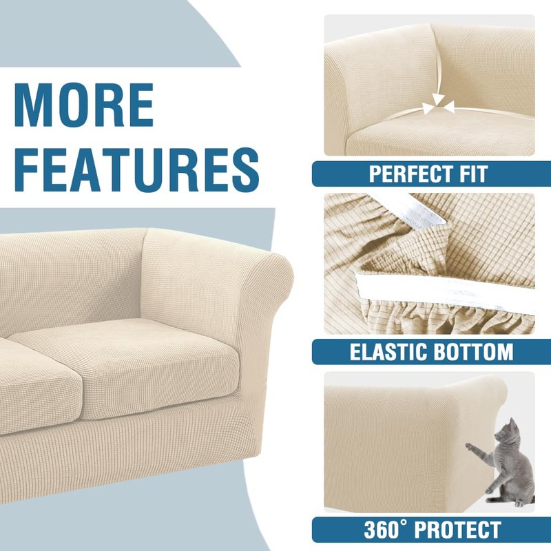 H.VERSAILTEX 4 Piece Stretch Chesterfield Sofa Covers for 3 Cushion