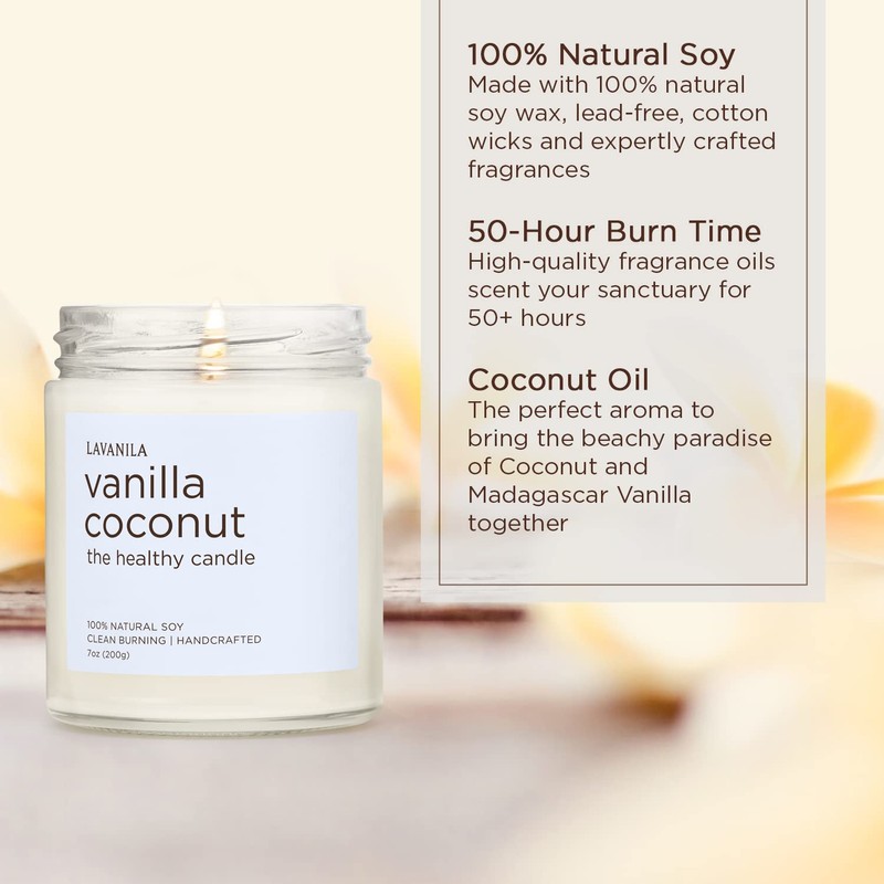 Lavanila Vanilla Coconut Scented Natural Soy Candle (2-Pack) - Handcrafted,