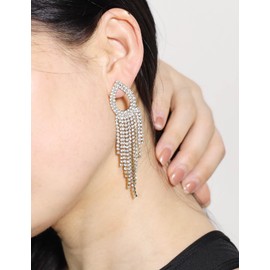 Lettarius Rhinestone Earrings for Women Teardrop Tassel Drop Dangle Statement Earrings Gold Sparkly Crystal Bridal Wedding Party Gift Jewelry