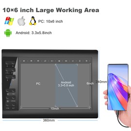 Graphics Drawing Tablet,10x6 inch Digital Writing Tablet with 8192 Levels Stylus for PC/Mac/Android 5.0 and Above with OTG Function for Drawing and Online Teaching