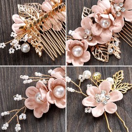 Rzilmer Headdress Handmade Hair Ornament, 4-piece Set, Hair Accessories, Headdress, Comb, U-pin Hairpin, Bride, Wedding, Comb, Comb, Comb, Hair Clip, For Weddings, Entrance Ceremonies, Receptions,