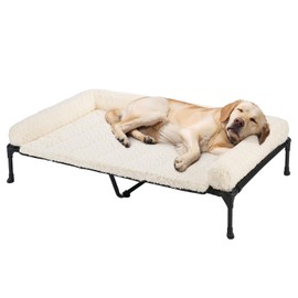 Veehoo Cooling Elevated Dog Bed Add Removable Deluxe Rose Plush Bolster Cushion Mat, 47" x 29" Washable Dog Couch Bed, Raised Pet Cot with Breathable Teslin Mesh, No-Slip Feet, White, CWC2439B