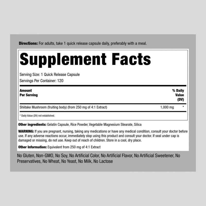 Piping Rock Shiitake Mushroom Extract | 1000 mg | 120
