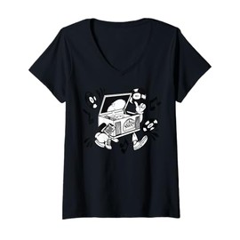Womens Cartoon Character With Treasure Chest Fun Design For Kids V-Neck T-Shirt