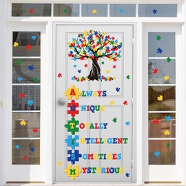 Calcomanía de pared inspiradora para el Día de la Concientización del Autismo, pieza de rompecabezas, decoración motivacional de árbol de ventana, espectro autista, decoración motivacional para