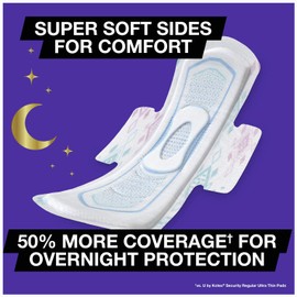 U by Kotex AllNighter Ultra Thin Overnight Pads with Wings, Unscented, 28 Count