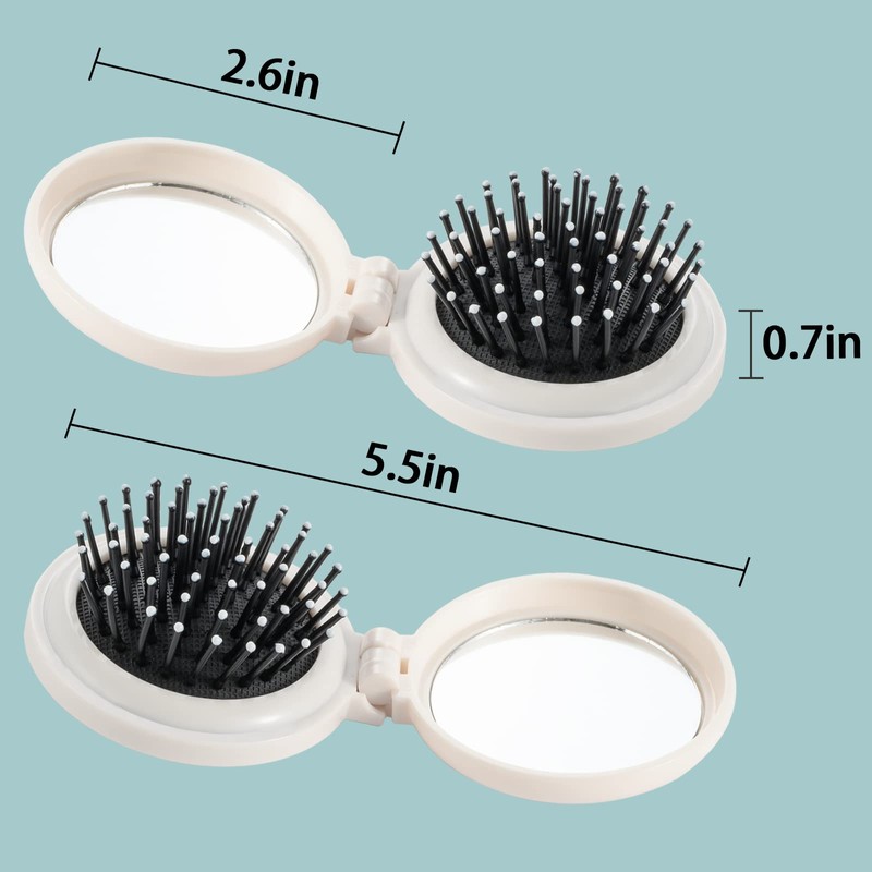 Mini hairbrush, pocket hairbrush with mirror, portable for purse/pocket, travel