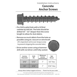 Blue Concrete Anchor Screws 1/4" x 1-3/4" Carbon Steel Hardened - Interior & Exterior Coated Rust and Corrosion Resistant Screws (100 Count)