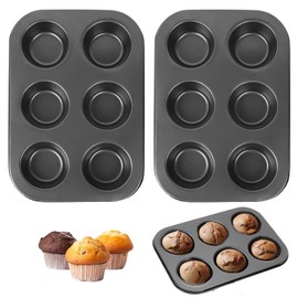 Pack of 2 Muffin Moulds, Non-Stick Coated Cupcake Baking Tray, Carbon Steel Muffin Baking Tray, Carbon Steel Muffin Baking Tray, for Cupcakes, Brownies, Cakes 26.6 x 18.5 x 3 cm
