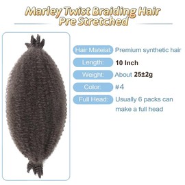 Marley Twist Braiding Hair Color 4 10 Inch Marley Hair 3 Packs Spring Twist Hair Cuban Twist Hair for Faux Soft Locs Butterfly Locs Box Braids Passion Twist Hair Kinky Twist Braiding Hair (#4)