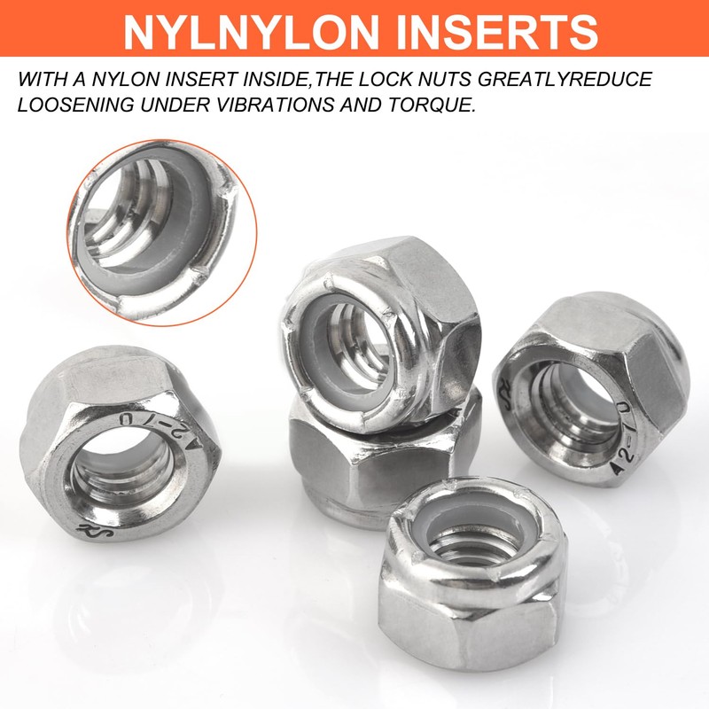 3/8"-16 Inch Lock Nuts -12Pack Nylon Insert Hex Locknuts,304 Stainless