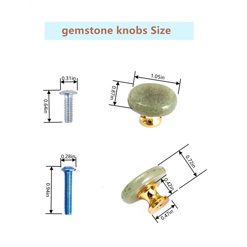 Ruimou 6pcs Original Stone Knobs Natural knobs Crystal Glass Pull