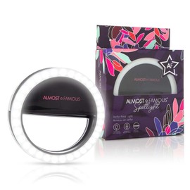 Almost Famous Spotlight Adjustable Natural-White LED Selfie Ring Light with a 3-Level Brightness for Phone, Makeup, Laptop, Tiktok, Photography, Video - (Black)