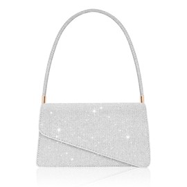 Toptime Women's Clutches, Sparkling Envelope Handbags for Women with Handle, Small Glitter Sequins Silver Clutch Bag with 2 Compartments, Elegant Slanted Bridal Bags for Prom, Wedding, Dating, Party