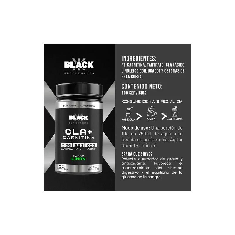 Black Supplements Cla Carnitina 1kg 100servicios Sabor