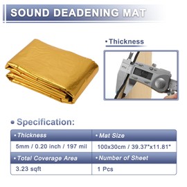 X AUTOHAUX 197mil 5mm 3.23sqft Car Sound Deadening Mat Aluminum Foil Foam Heat Shield Material for Hood Fender and Boat Engine Cover 39.37"x11.81" Gold Tone