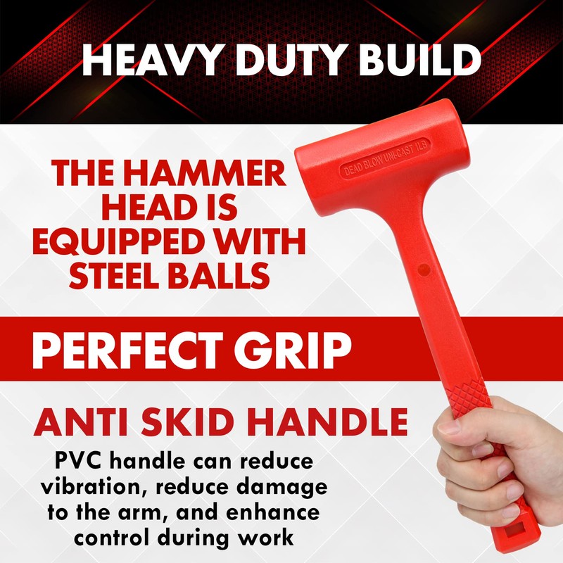 YIYITOOLS 1LB Dead Blow Hammer- Red, Mallet | Machinist Tools