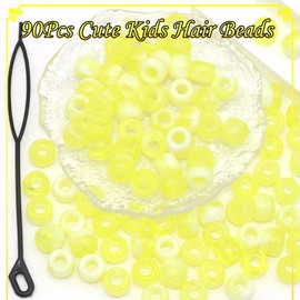 NAISKA 90Pcs Yellow Hair Barrettes Acrylic Hair Beads for Kids Girls Cute Clips for Hair Plastic Hair Clips Toddler Dreadlock Beads Hair Jewelry for Women Braid Accessories