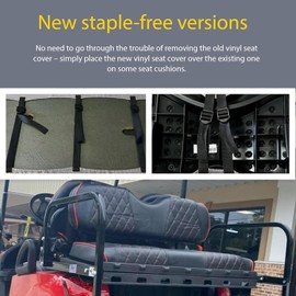 A-2-Z EZ ON Golf Cart Seat Cover, Durable and Easy to Install with Straps, Designed in America with Marine-Grade Material, Fits Club Car DS, EZGO TXT, and RXV, (Black/Red Stitch)