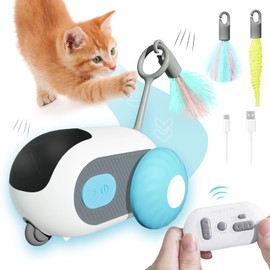 Sirualtz Remote Control Cat Toys for Indoor Cats, Smart Electric Interactive Cat Toys Turbo Tail with Automatic Mode, Two-Speed Adjustment USB Rechargeable Gravity-Sensing Movement Pet Toy (Blue)