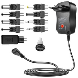 SoulBay 30W Universal Power Supply Reverse Polarity Multi Voltage AC DC Switching Power Supply for 3V, 4.5V, 5V, 6V, 7.5V, 9V, 12V Household Electronics, 2A Output, Charger with 9pcs Adapters