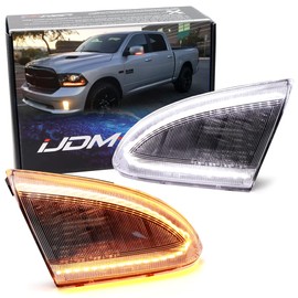 iJDMTOY Semi-Clear Lens White/Amber Switchback LED Strip Dynamic Sequential Blink Under Side Mirror Turn Signal Light Assembly Kit Compatible with 2009-2018 Dodge RAM 1500 2500 3500