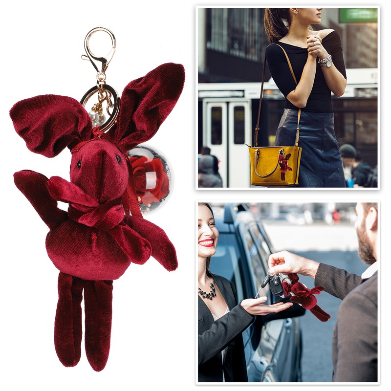 Cute Key Chain Fluffy Rabbit Simulation Flower Keyring Pendant Decor