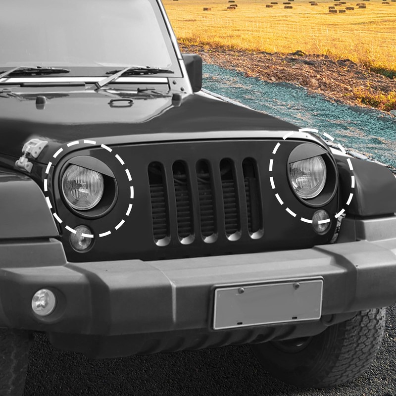 JOSHELA for Jeep JK Angry Eyes Headlight Cover Trim Fit