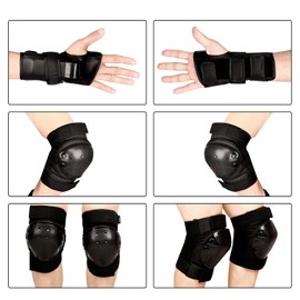 sphaiya Kid/Youth/Adult Knee Pads Elbow Pads Wrist Guards Protective Gear Set for Skateboard Roller Blades Bicycle BMX Snowboard Longboard Accessories Rollerblading Skating Cycling 6 in 1（Black M）