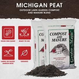 Michigan Peat 2-Pack Compost and Manure Blend, Garden Magic Mix w/Odor-Free Blend, 40 Lbs - Outdoor Lawn and Gardening Mixture with Nutrients and Minerals for Soil Potting and Planting