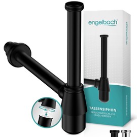 Engelbach® Cup Siphon with Cleaning Opening – Universal Siphon for Washbasins and Washbasins – Drain Pipe Washbasin, Bottle Siphon 1 1/4 Inch with Rubber Sleeve and Instructions (cannot guarantee