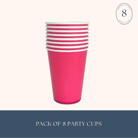 Bonjour Fete Hot Pink Premium Paper Party Cups, | Disposable Cups For Baby Shower, Princess Theme, Bridal Shower, Happy Birthday Decorations | Party Supplies Decorations, Pack Of 8, 12oz
