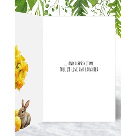 All the Family Easter Greeting Card with Bunnies and Daffodils, A5 Size, Yellow Envelope