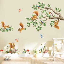 decalmile Woodland Animals Wall Stickers Trees Branches Squirrels Animals Wall Decals Baby Nursery Kids Bedroom Wall Decor