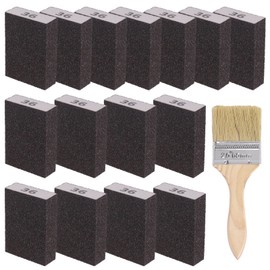 Glarks 16 Pieces Sanding Sponge Set with 36 Grit 15 Pieces 10 x 7 x 2.5 cm Washable and Reusable Sanding Blocks and 1 Brush Ideal for Woodworking, Drywall, Metal Polishing