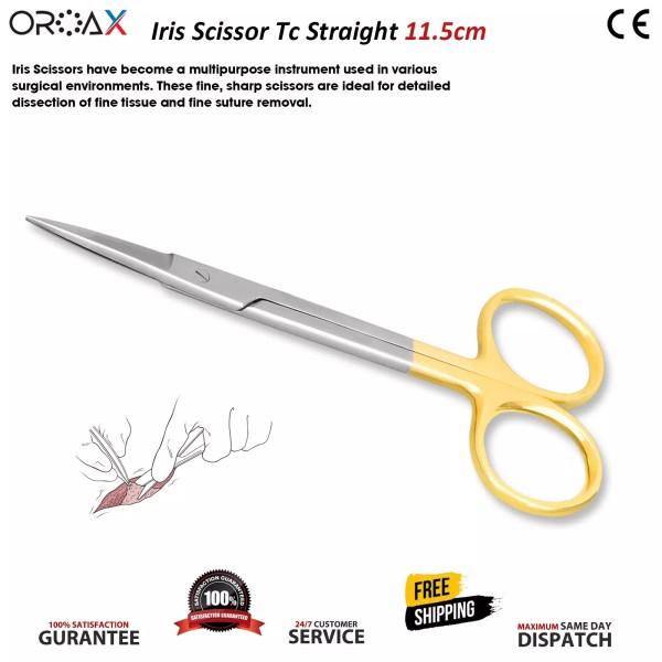OROAX Tijeras quirúrgicas rectas Iris Scissors TC 11,5 cm para