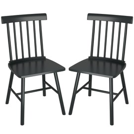 HOMCOM Windsor Dining Chairs Set of 2, Farmhouse Wooden Kitchen Chairs with Rubber Wood Frame and Spindle Backrest for Dining Room, Living Room, Black