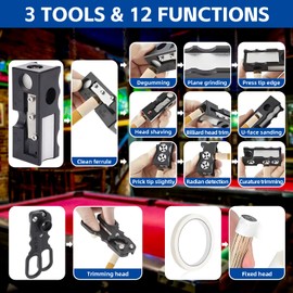 Guokoo 11-in-1 Pool Cue Tips Replacement Kit, Billiards Pool Cue Tip Shaper, Portable Pool Table Accessories for Pool Cue Tip Replacement and Shaping, Pool Cue Tip Repair Kit for Billiard Enthusiasts