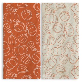 TNUW Fall Autumn Pumpkin Kitchen Towels 16x24 Inch, Rustic Fall Dish Tea Towels for Kitchen, Farmhouse Thanksgiving Autumn Pumpkin Decorative Hand Towel for Bathroom Decor, Set of 2