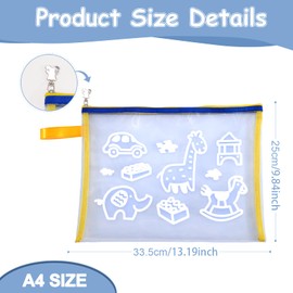8-Pack A4 Mesh Zipper Bags – Toy Organizer Pouches for Puzzles, Board Games & School Supplies – Cute Cartoon Prints, 4 Colors