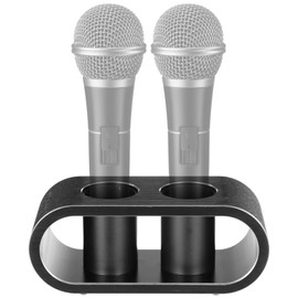 yeesport Metal Desktop Microphone Storage Holder, Aluminum Alloy Microphone Stand, Fashionable Tabletop Mic Organizer for Desk, Mic Mount for Karaoke, Nightclubs, Homes, Holds Two Microphones