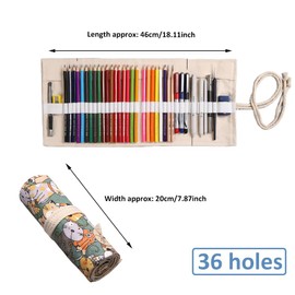 WWYSSZ 36 Holes Canvas Pencil Roll Roll, Pack of 2 Rolling Pencil Case Canvas Pencil Wrap, Pen Roll, Constellation Pattern, Washable, Lona Lapices, cartoon cat, Pencil roll pencil case