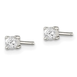 Diamond2Deal Sterling Silver Round Cut Cubic Zirconia Solitaire Stud Earrings (L- 0.12 in, W- 0.12 in)