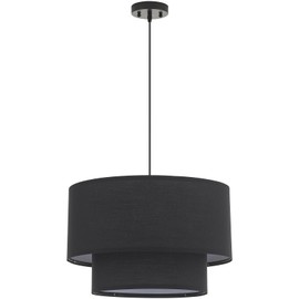 VILUXY Modern Black Chandelier Fabric Pendant Light Fixture Double Drum Shade Hanging Ceiling Chandelier 3 Lights Round Linen for Bedroom Dining Room Living Room Foyer