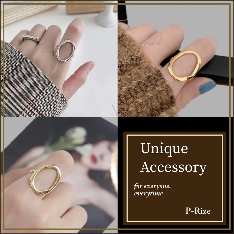 P-Rize Women's Ring, Large, Open Series, Simple, Silver, Gold, Color,