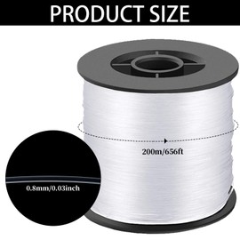 BLMHTWO 200 Meters Fishing Line, Fish String 0.8mm 57LB Fishing Wire Clear Monofilament Nylon Line Invisible Hanging Wire Thickened Nylon Thread for Hanging Crafts