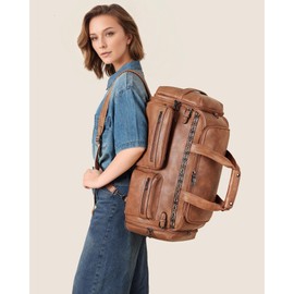 FADEON Duffle Bag for Women, Large Convertible Carry on Overnight Backpack, Designer Leather Mens Weekend Bags for Travel