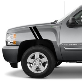 Clausen's World 2 and 3 Inch Pickup Truck Fender Hash Mark Bars Racing Stripes Vinyl Decals, Fits Chevy Silverado and Most Cars and Trucks, Driver Side, Black Matte